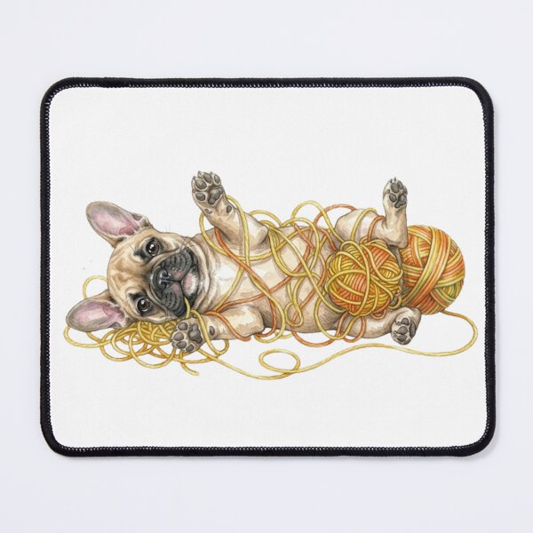 Item preview, Cute Playful French Bulldog Puppy Tangled in Yellow and Orange Yarn  designed and sold by VibranPalette.