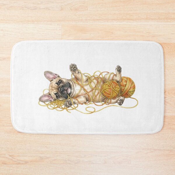 Item preview, Cute Playful French Bulldog Puppy Tangled in Yellow and Orange Yarn  designed and sold by VibranPalette.