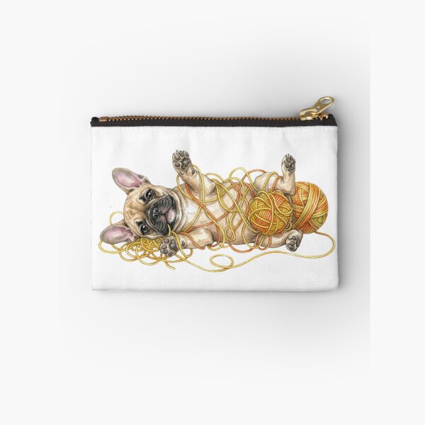 Item preview, Cute Playful French Bulldog Puppy Tangled in Yellow and Orange Yarn  designed and sold by VibranPalette.