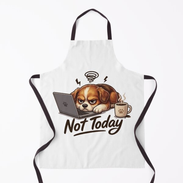 Item preview, Not Today Angry Dog – Funny Overworked Puppy Laptop & Coffee Cartoon designed and sold by Northern Glow Art.