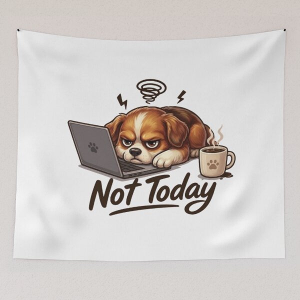 Item preview, Not Today Angry Dog – Funny Overworked Puppy Laptop & Coffee Cartoon designed and sold by Northern Glow Art.