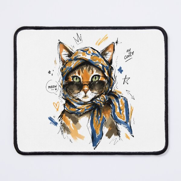 Item preview, Stay Cool Cat with Sunglasses & Paisley Scarf – Hand-Drawn Cat Art designed and sold by RamyGallery.