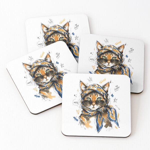 Item preview, Stay Cool Cat with Sunglasses & Paisley Scarf – Hand-Drawn Cat Art designed and sold by RamyGallery.