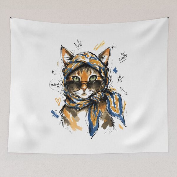 Item preview, Stay Cool Cat with Sunglasses & Paisley Scarf – Hand-Drawn Cat Art designed and sold by RamyGallery.