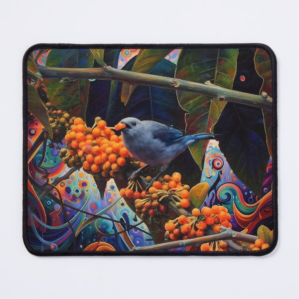 Item preview, Blue Tanager Bird Eating Orange Berries designed and sold by WildLedger.