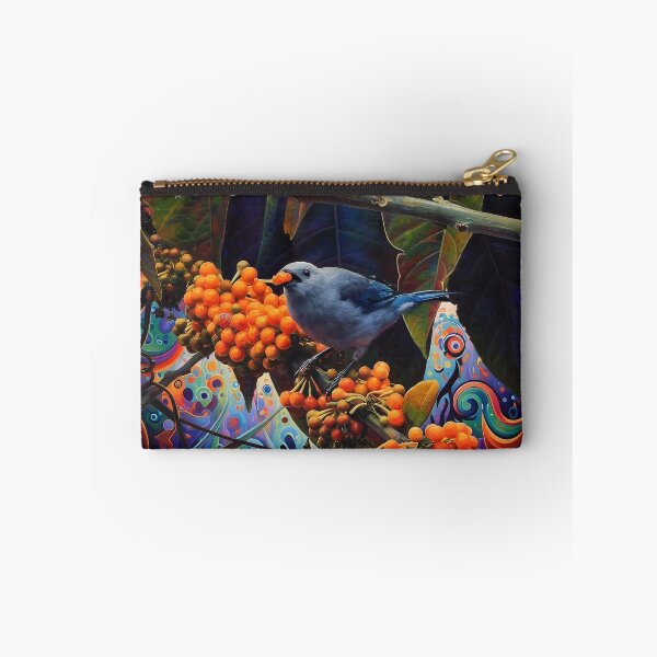 Item preview, Blue Tanager Bird Eating Orange Berries designed and sold by WildLedger.