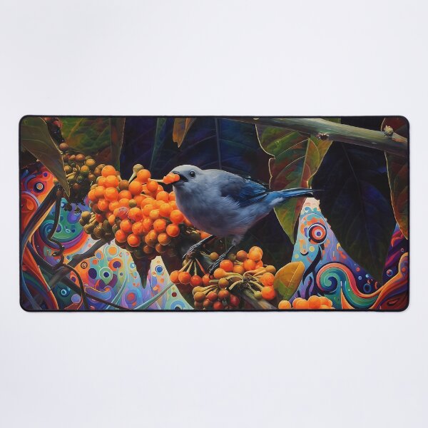 Item preview, Blue Tanager Bird Eating Orange Berries designed and sold by WildLedger.