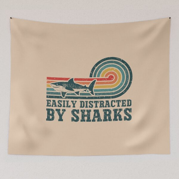 Item preview, Funny Easily Distracted By Sharks Retro Sunset Stripes designed and sold by Dmetalx Art Apparel.