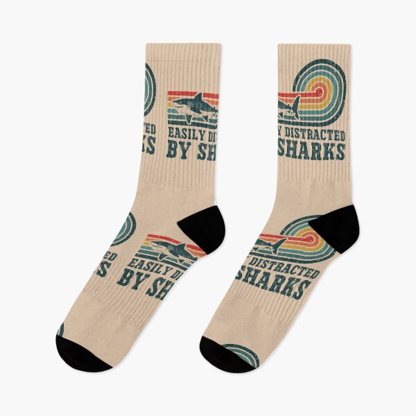 Item preview, Funny Easily Distracted By Sharks Retro Sunset Stripes designed and sold by Dmetalx Art Apparel.