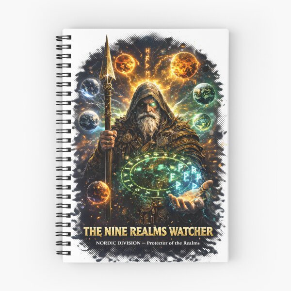 Item preview, The Nine Realms Watcher Norse Wizard Yggdrasil Viking Fantasy T-Shirt designed and sold by Bizon2910.
