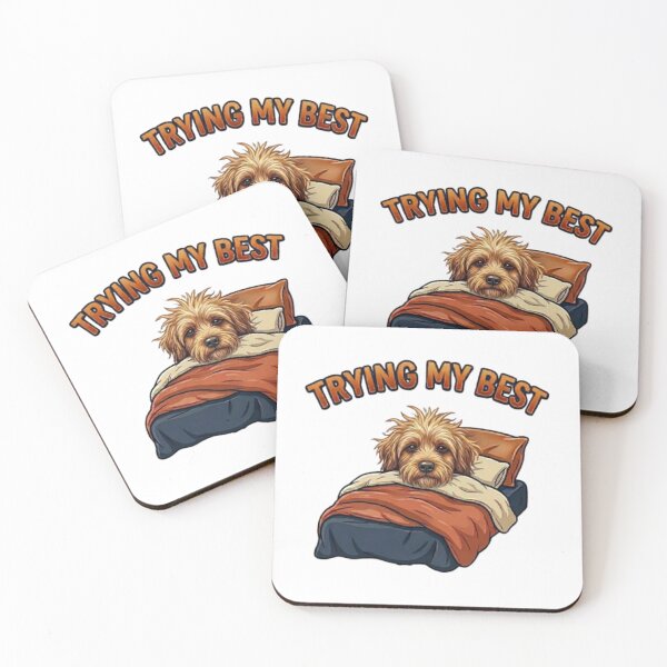 Item preview, Trying My Best Sleepy Dog – Funny Messy Hair Goldendoodle In Bed Cartoon designed and sold by Northern Glow Art.