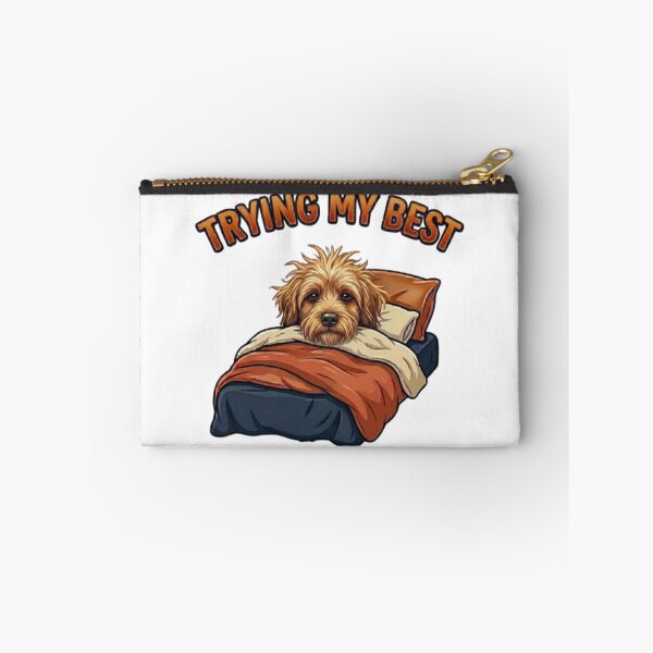 Item preview, Trying My Best Sleepy Dog – Funny Messy Hair Goldendoodle In Bed Cartoon designed and sold by Northern Glow Art.