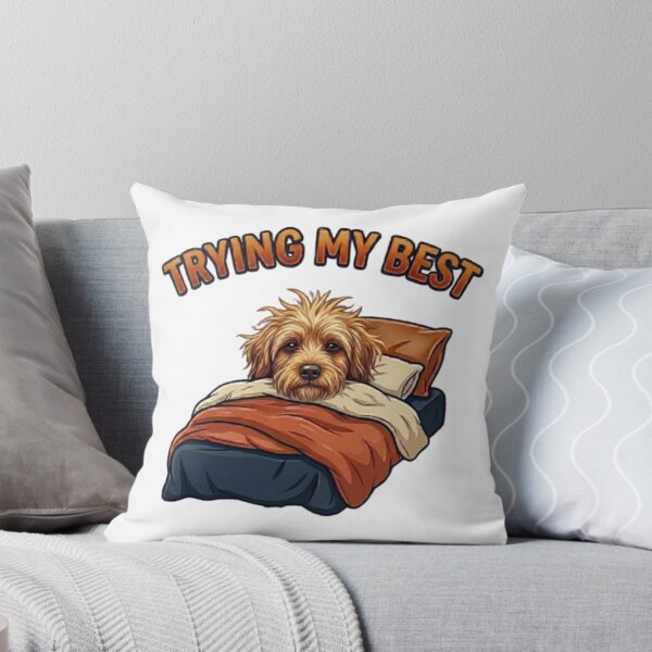 Item preview, Trying My Best Sleepy Dog – Funny Messy Hair Goldendoodle In Bed Cartoon designed and sold by Northern Glow Art.