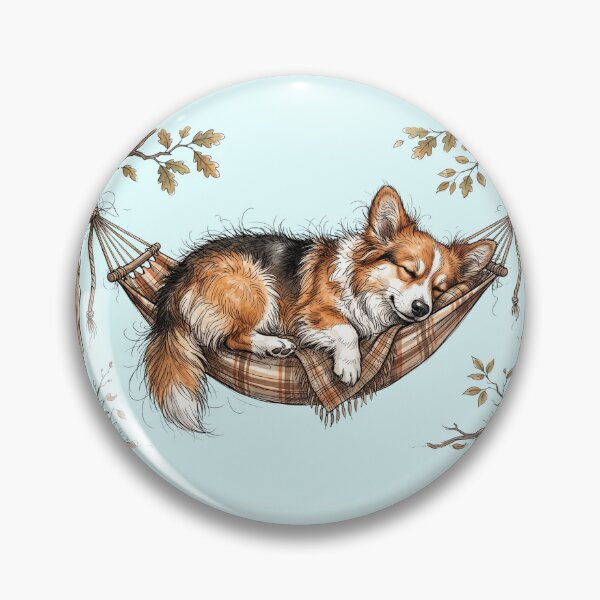 Item preview, Cute Watercolor Corgi Dog Sleeping in Camping Hammock Art designed and sold by BreezifyDesignStudio.