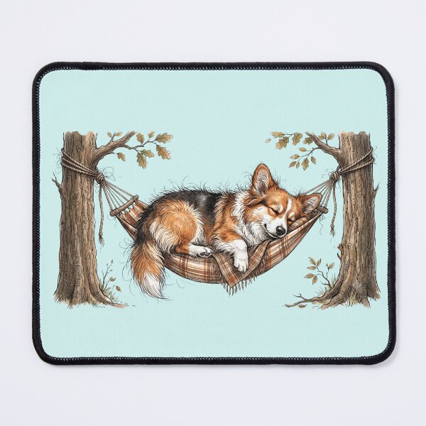 Item preview, Cute Watercolor Corgi Dog Sleeping in Camping Hammock Art designed and sold by BreezifyDesignStudio.