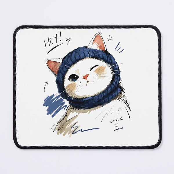 Item preview, Winking Cat with Cozy Knit Scarf – Funny Hand-Drawn Cat Art designed and sold by RamyGallery.