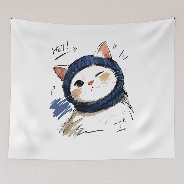 Item preview, Winking Cat with Cozy Knit Scarf – Funny Hand-Drawn Cat Art designed and sold by RamyGallery.