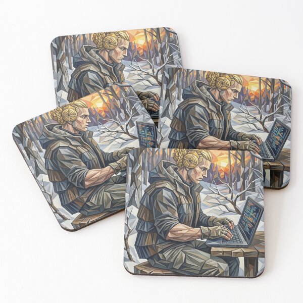 Item preview, WINTER DIGITAL NOMAD HACKER IN THE SNOWY FOREST GEOMETRIC ART designed and sold by Curiosiart.
