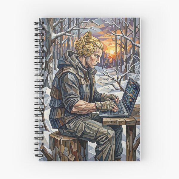 Item preview, WINTER DIGITAL NOMAD HACKER IN THE SNOWY FOREST GEOMETRIC ART designed and sold by Curiosiart.