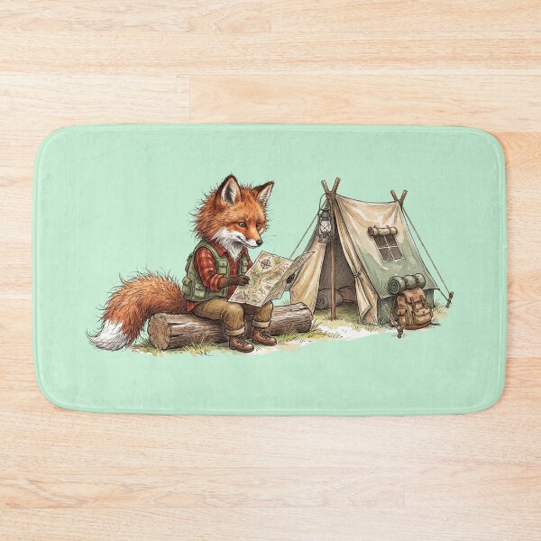 Item preview, Cute Watercolor Red Fox Looking at Map Camping Tent Art designed and sold by BreezifyDesignStudio.