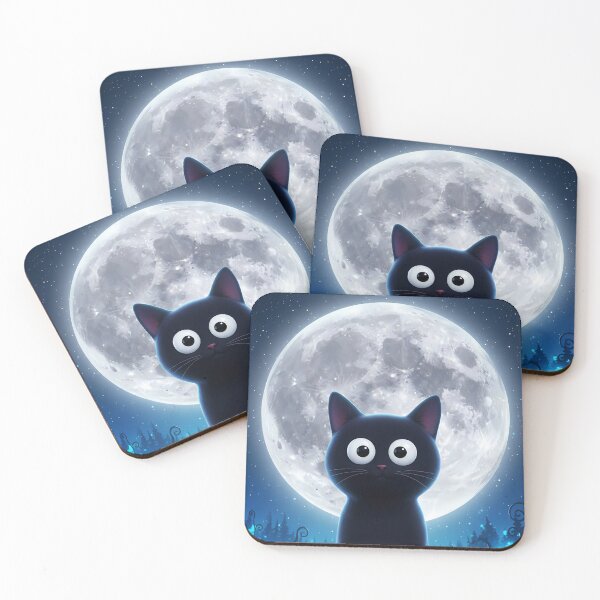 Item preview, Cute Black Cat Under Full Moon Night Sky Whimsical Art designed and sold by MCVersa2026.