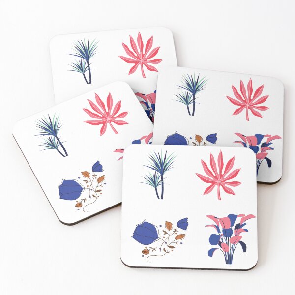 Item preview, Abstract Tropical Botanical Illustration | Modern Blue & Pink Flowers and Leaves | Minimalist Floral Art designed and sold by medgh7.