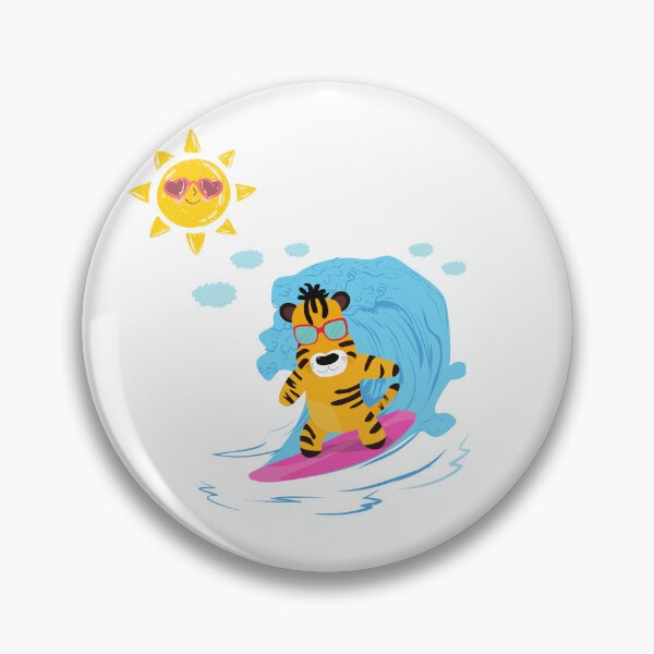 Item preview, Cute Surfing Tiger | Summer Beach Vibes | Kawaii Wave Rider designed and sold by Emianartstudio.