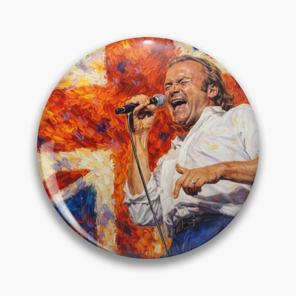 Item preview, Pintura de Phil Collins cantando frente a la bandera británica. designed and sold by Halifaxartguy.