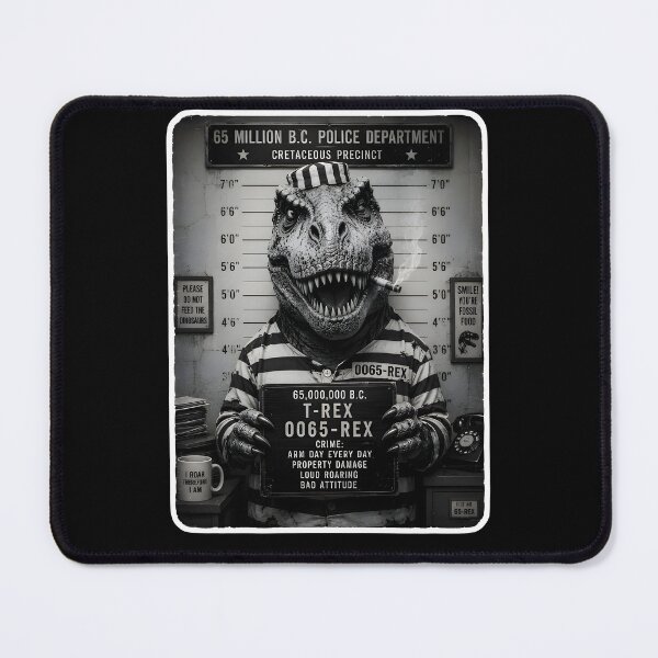 Item preview, Funny T-Rex Mugshot Police Lineup Poster | Dinosaur Prisoner Parody Sticker Art designed and sold by PreeCha Art & Co..