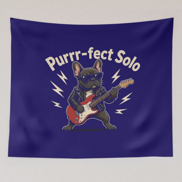 Item preview, Purrr-fect Solo. French Buldog play on electric guitar  designed and sold by Evelashop.