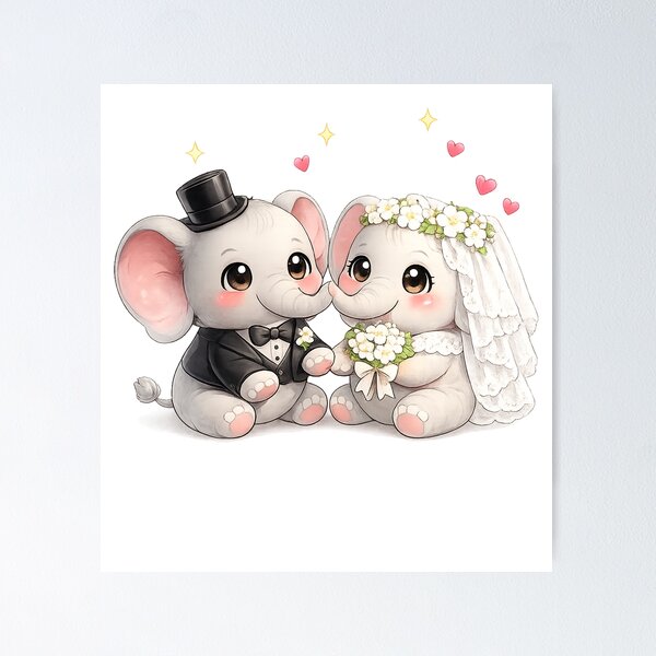 Item preview, elephant bride and groom designed and sold by QuiteOrbit.