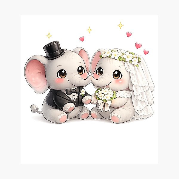 Item preview, elephant bride and groom designed and sold by QuiteOrbit.