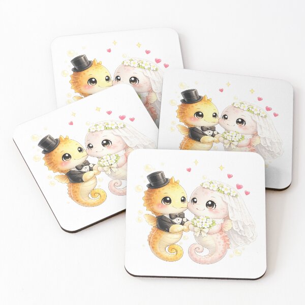 Item preview, Cute seahorse Bride and Groom Wedding designed and sold by QuiteOrbit.