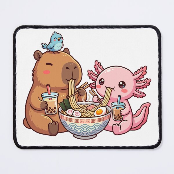 Item preview, Capybara And Axolotl Eating Ramen designed and sold by EverkindInk.