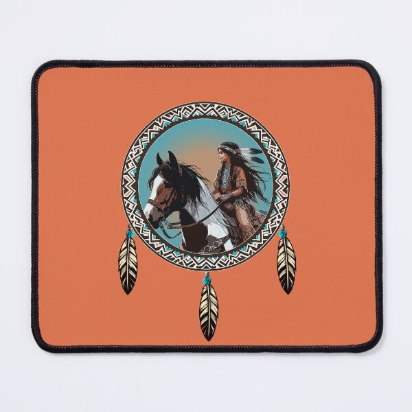 Item preview, INDIAN PRINCESS ON PINTO HORSE, CUTE NATIVE AMERICAN GIRL, EAGLE FEATHERS designed and sold by classic car craze.