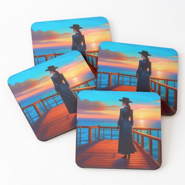 Item preview, Victorian Elegance Woman on Wooden Pier at Sunset Ocean designed and sold by UmSkelig834.