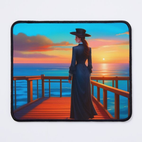 Item preview, Victorian Elegance Woman on Wooden Pier at Sunset Ocean designed and sold by UmSkelig834.