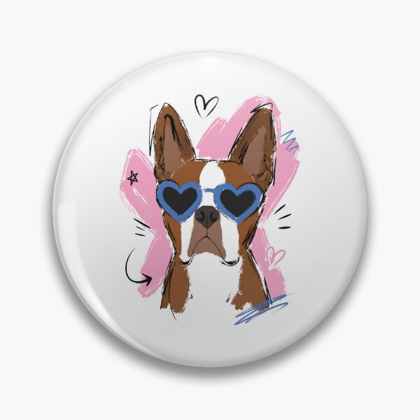 Item preview, Cute Dog with Blue Heart Sunglasses on Pink Heart – Hand-Drawn Art designed and sold by RamyGallery.