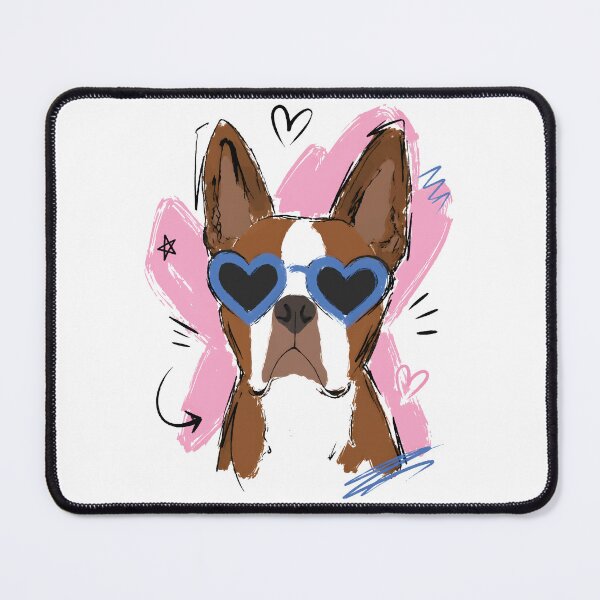 Item preview, Cute Dog with Blue Heart Sunglasses on Pink Heart – Hand-Drawn Art designed and sold by RamyGallery.