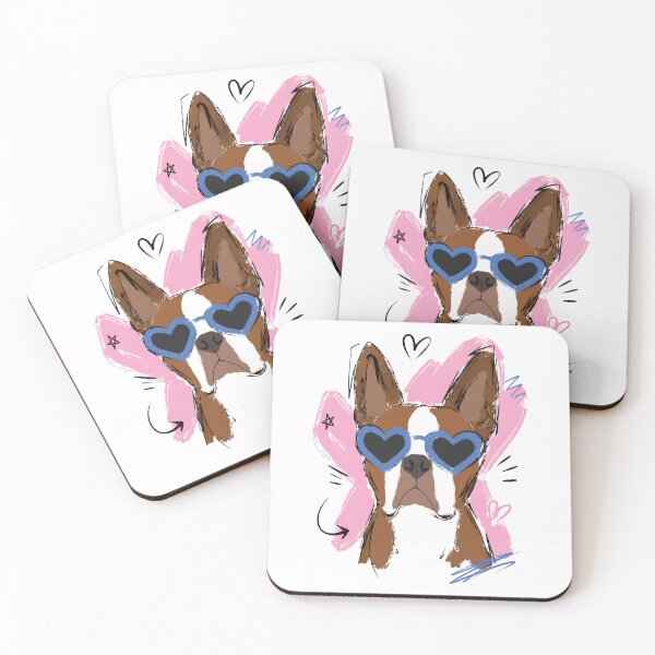 Item preview, Cute Dog with Blue Heart Sunglasses on Pink Heart – Hand-Drawn Art designed and sold by RamyGallery.