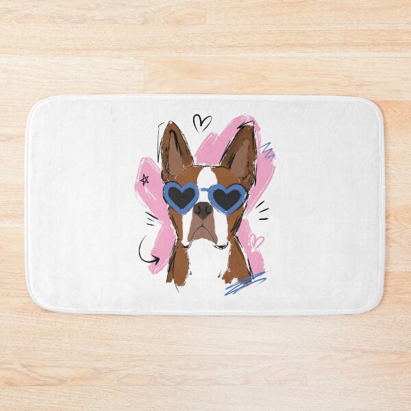 Item preview, Cute Dog with Blue Heart Sunglasses on Pink Heart – Hand-Drawn Art designed and sold by RamyGallery.