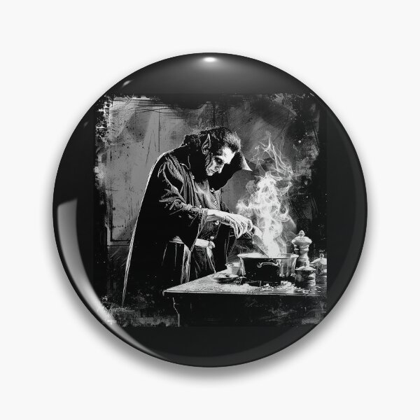 Item preview, Gothic Monster Chef Cooking – Black and White Horror Kitchen Art designed and sold by inkoutninja.