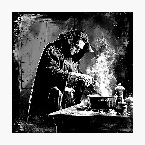 Item preview, Gothic Monster Chef Cooking – Black and White Horror Kitchen Art designed and sold by inkoutninja.