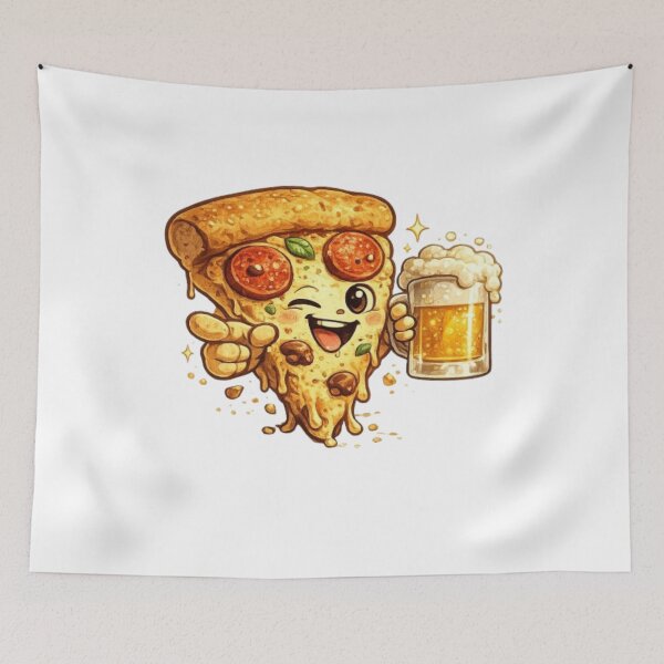 Item preview, Funny Pizza and Beer Mascot winking Slice and Mug designed and sold by Northern Glow Art.