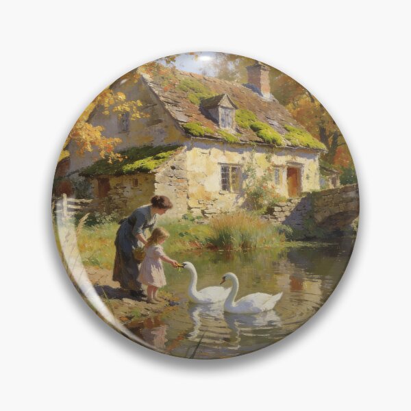 Item preview, Autumn Cottage Reflections with Graceful Swans designed and sold by BlareBlare.