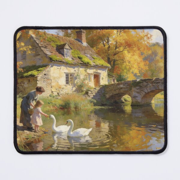Item preview, Autumn Cottage Reflections with Graceful Swans designed and sold by BlareBlare.