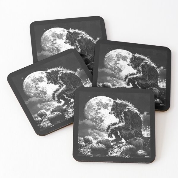 Item preview, Werewolf in a Pumpkin Patch – Gothic Full Moon Horror Art designed and sold by inkoutninja.