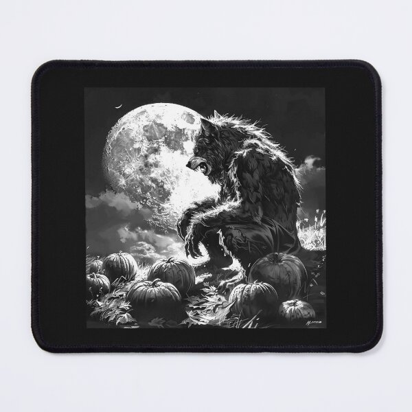 Item preview, Werewolf in a Pumpkin Patch – Gothic Full Moon Horror Art designed and sold by inkoutninja.