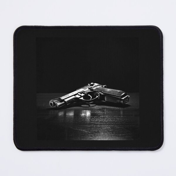 Item preview, Black Pistol on a Dark Table – Monochrome Noir Firearm Art designed and sold by inkoutninja.
