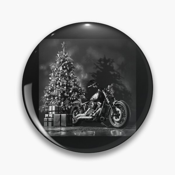 Item preview, Christmas Motorcycle by the Tree – Black and White Biker Holiday Art designed and sold by inkoutninja.